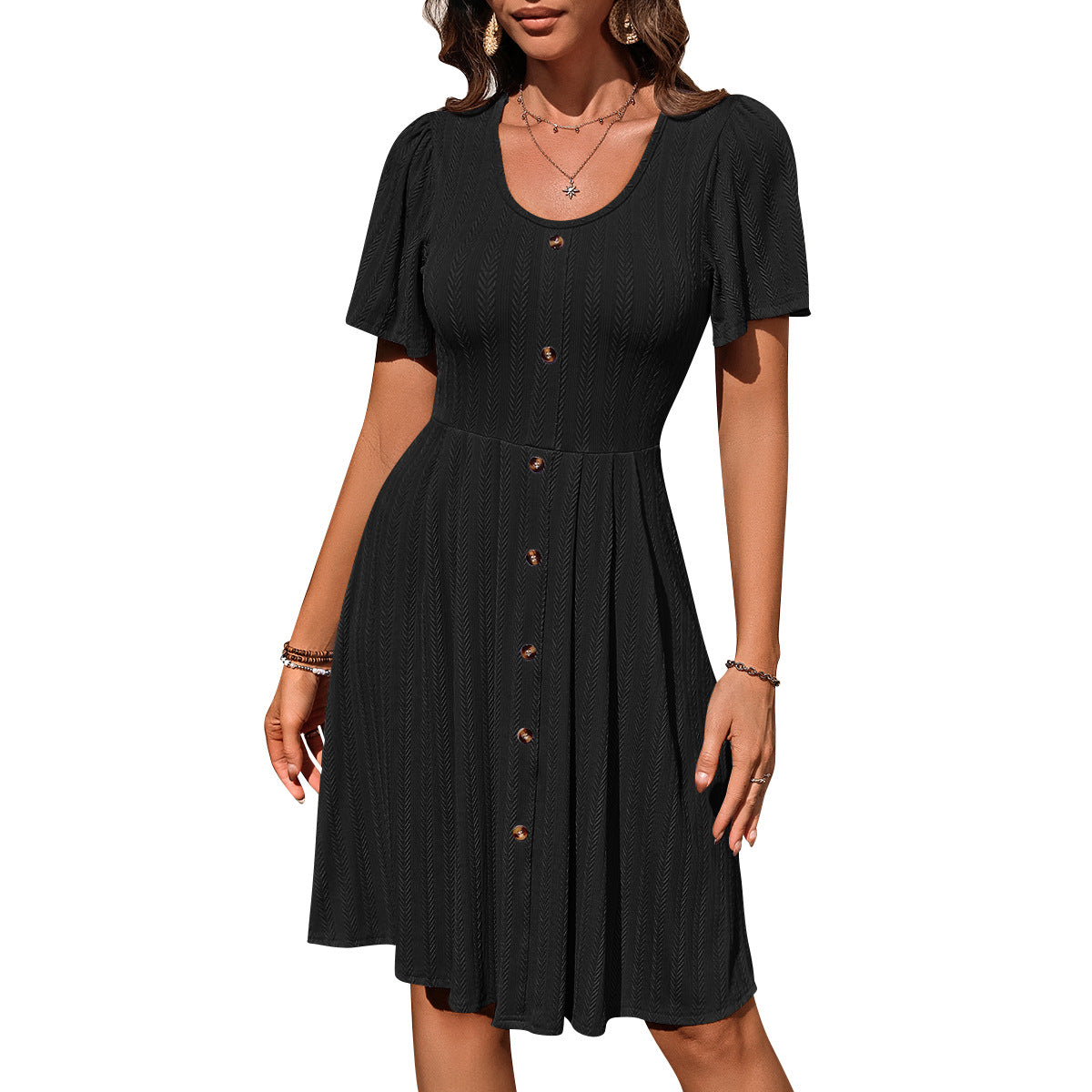 U-neck Short-sleeved Dress