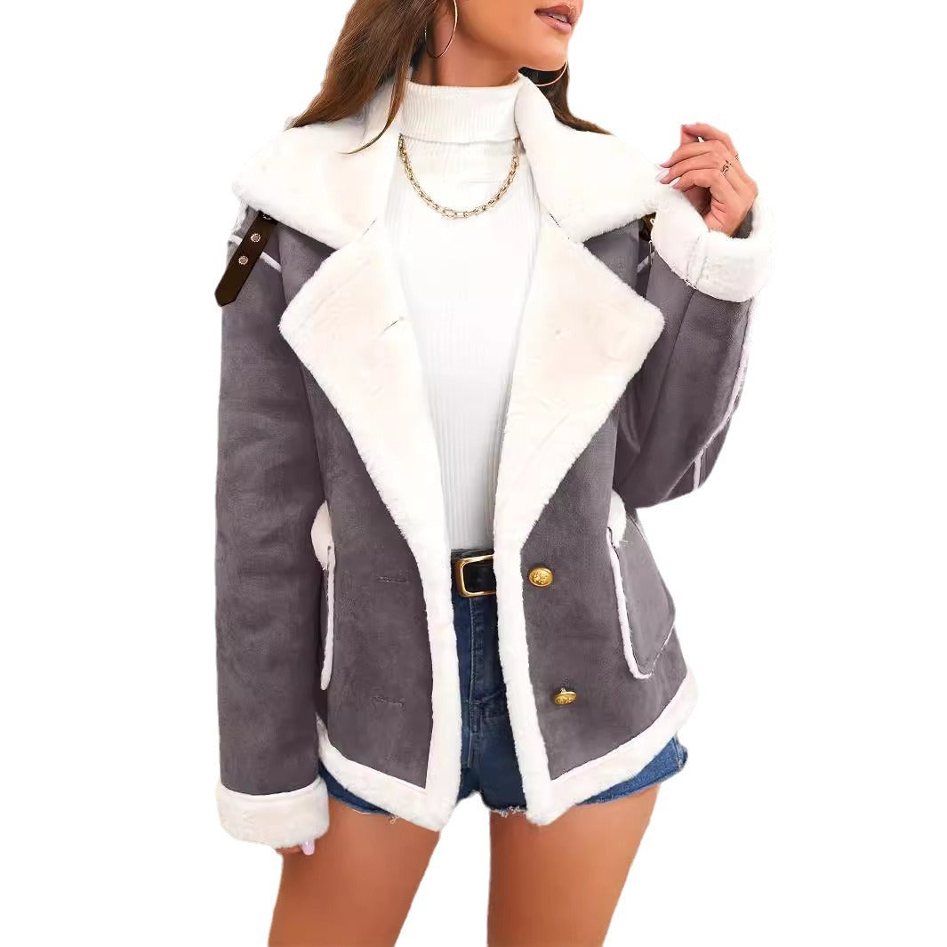 Collar Plush Jacket Winter Warm Casual Jacket