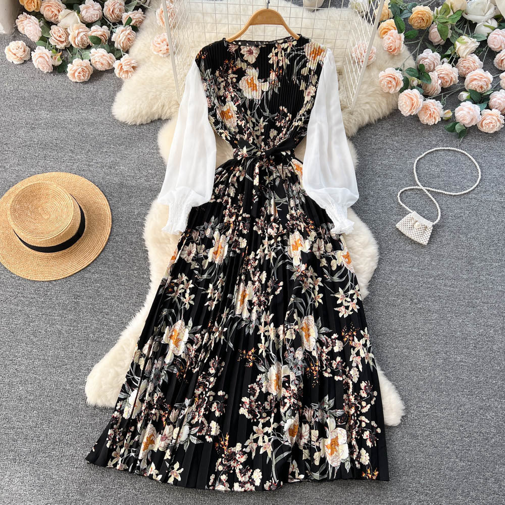 Dress Women's Lace-up Floral Pattern