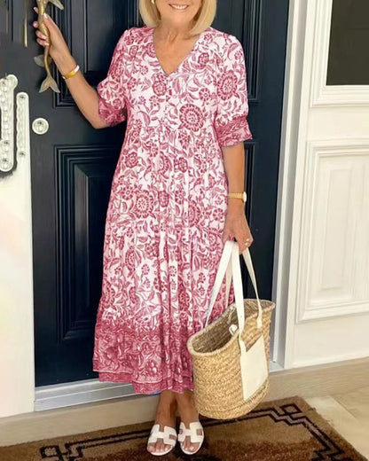 Long Floral Tie Dyed Printed Dress