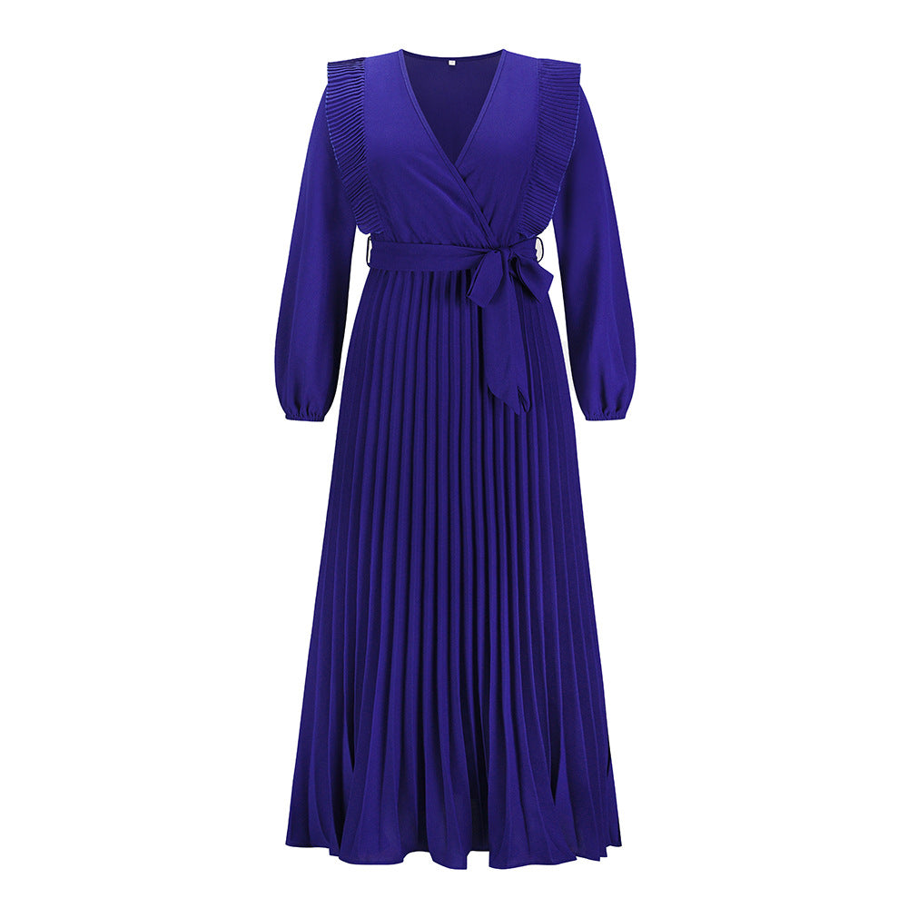 V-neck Swing Pleated Dress