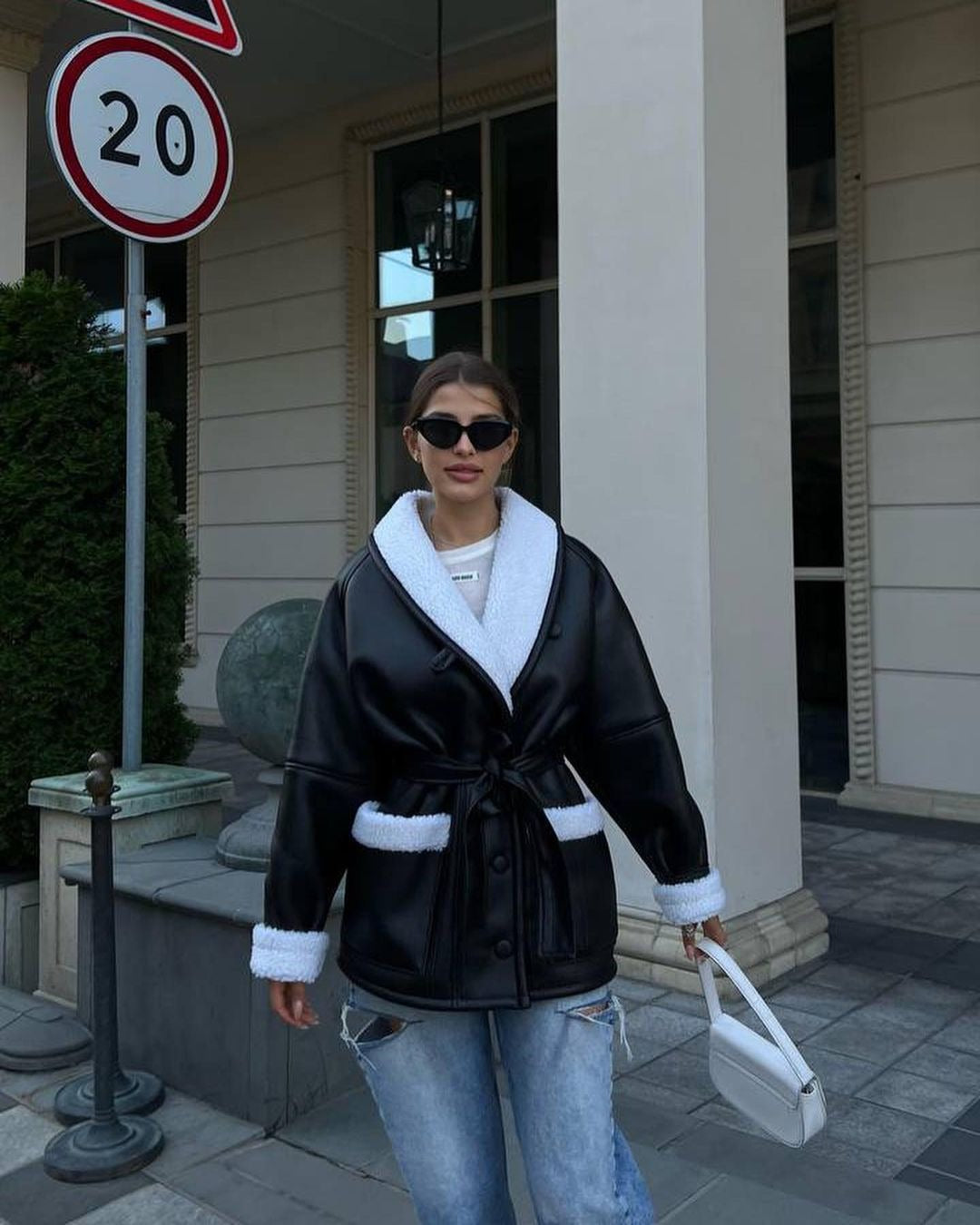 Leather Style Long Sleeve Splicing Coat Women