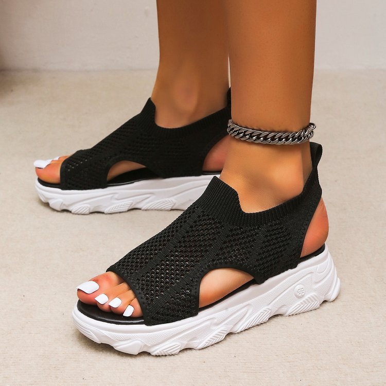 Slip-on Peep Toe Wedge Fly Woven Mesh Casual Women