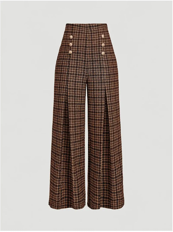 Spring Summer Chic Commuter High-Waisted Versatile Plaid Striped Retro Pants