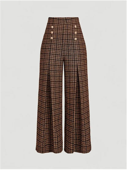Spring Summer Chic Commuter High-Waisted Versatile Plaid Striped Retro Pants