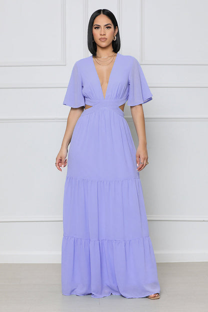 Solid Color Chiffon Elegant Low-cut Waist Dress