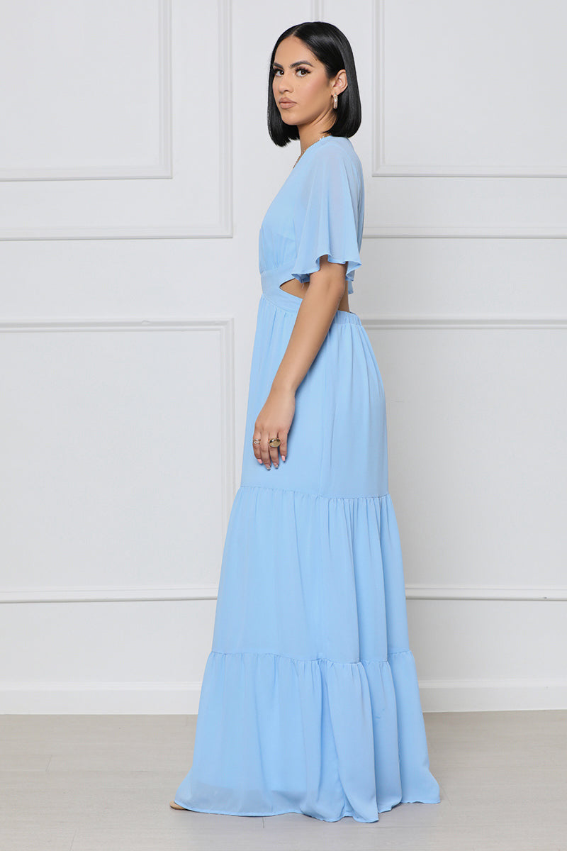 Solid Color Chiffon Elegant Low-cut Waist Dress