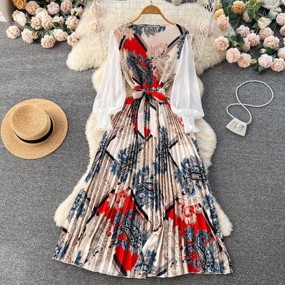 Dress Women's Lace-up Floral Pattern