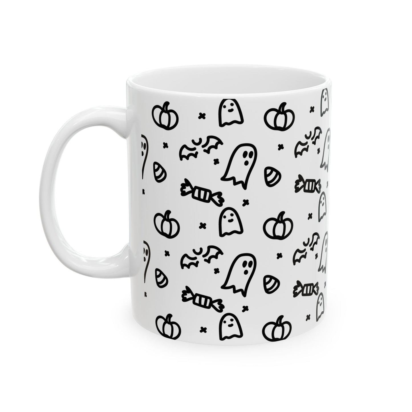 Halloween-Themed Ceramic Mug, Ghosts and Pumpkins, Seasonal Mug for Fall, Perfect for Halloween Decor, Gift for Spooky Season