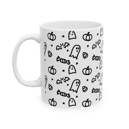 Halloween-Themed Ceramic Mug, Ghosts and Pumpkins, Seasonal Mug for Fall, Perfect for Halloween Decor, Gift for Spooky Season