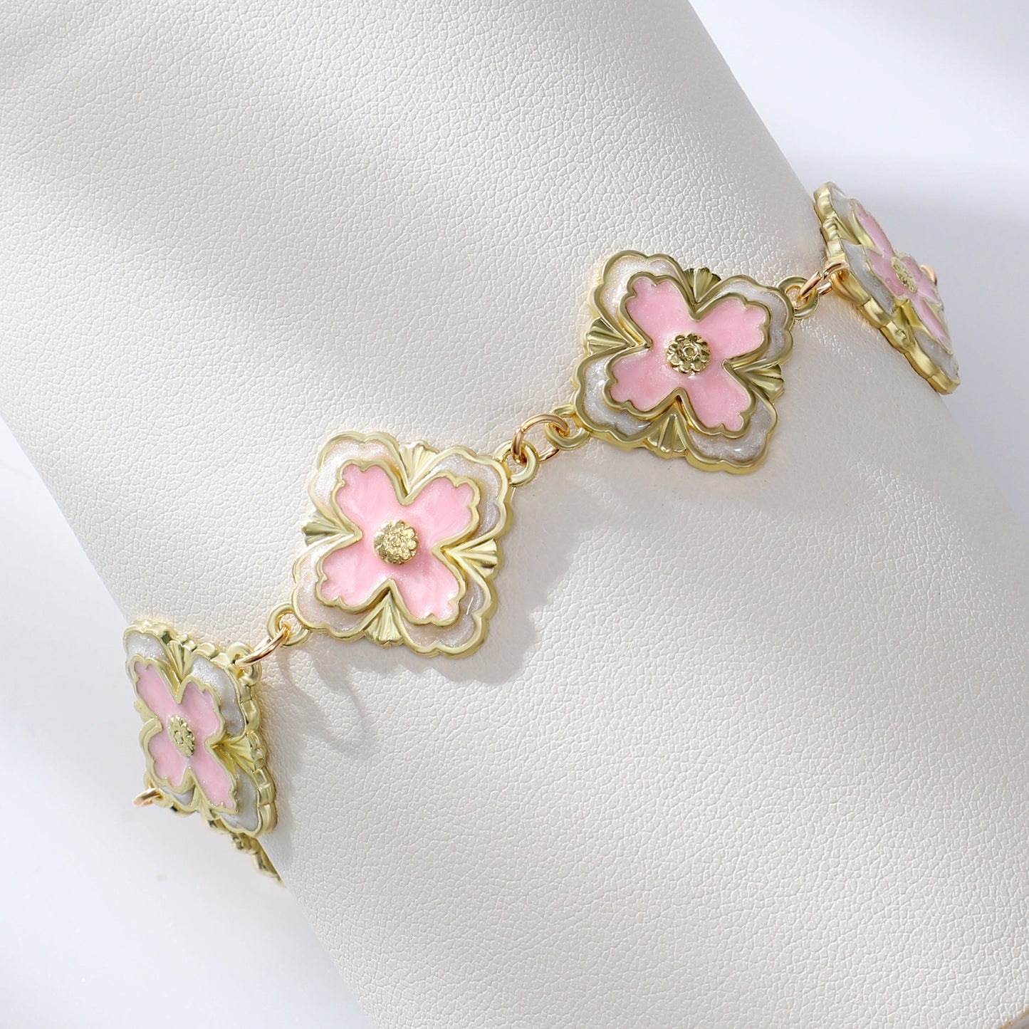 Diamond Leaf Four Leaf Flower Bracelet For Women Retro