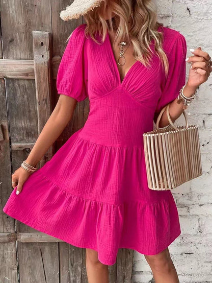 European And American Summer Solid Color Slim Fitting Dress