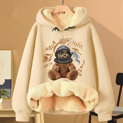 Extra Thick  Hooded Sweatshirt For Women Fleece Lined And Loose Fitting