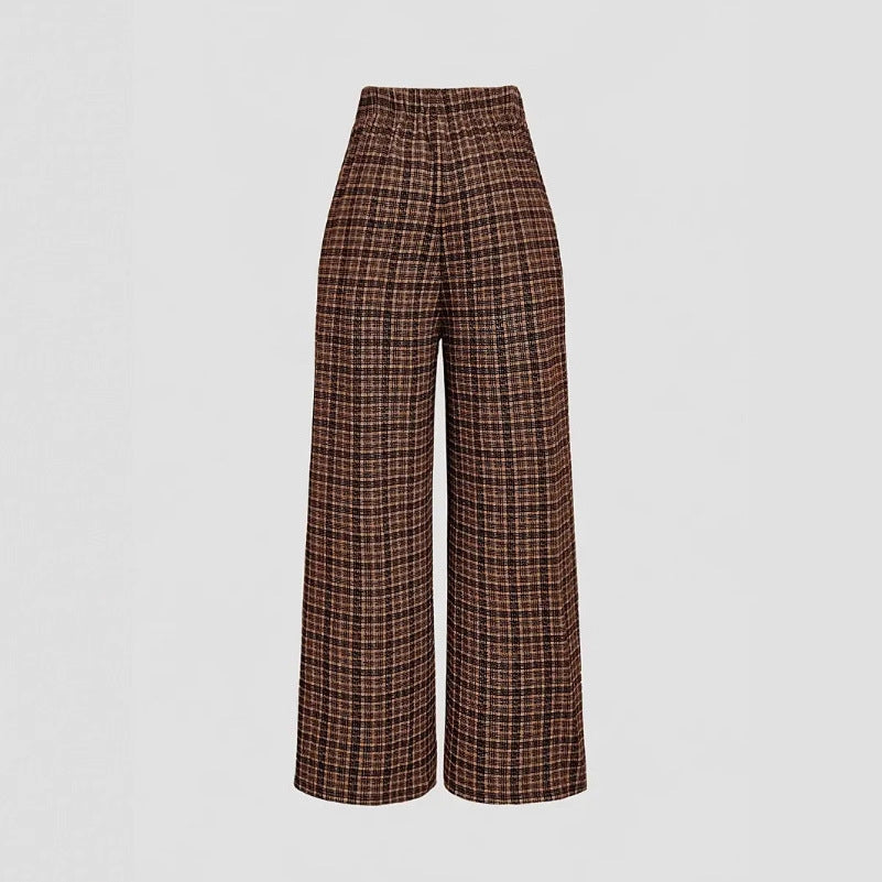Spring Summer Chic Commuter High-Waisted Versatile Plaid Striped Retro Pants