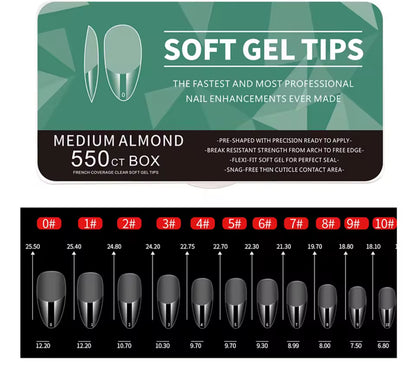 550pcs Soft Gel Nail Tips Medium Short Almond Coffin Full Cover Matte Extension Tools Acrylic Press on Nail DIY Manicure Decor