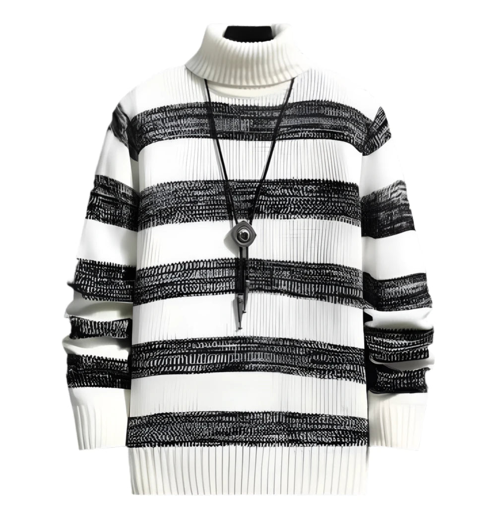 Stripe Fit High-Neck Sweater