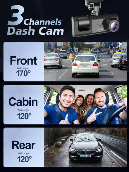 Car Dual Lens Dash Cam HD 1080P Front/Rear/Inside Video Recorder Camera G-Sensor