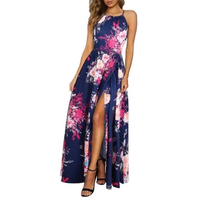 Beach Sleeveless Halter Strap Printing Dress