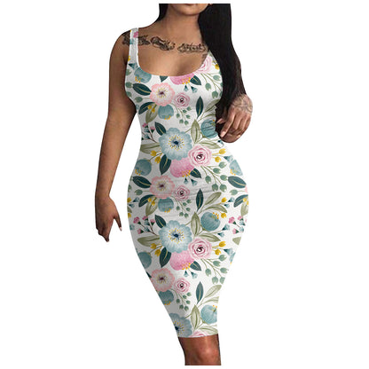 Solid Color Printing Long Sling Dress