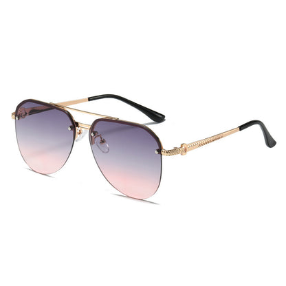 Retro Fashion Metal Sunglasses Half Frame Double Beam Sunglasses