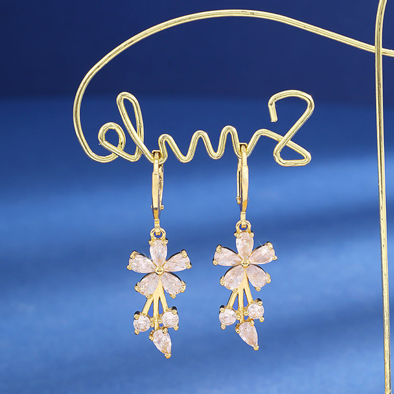 Fashion Micro Inlaid Zircon Flower Earrings For Women