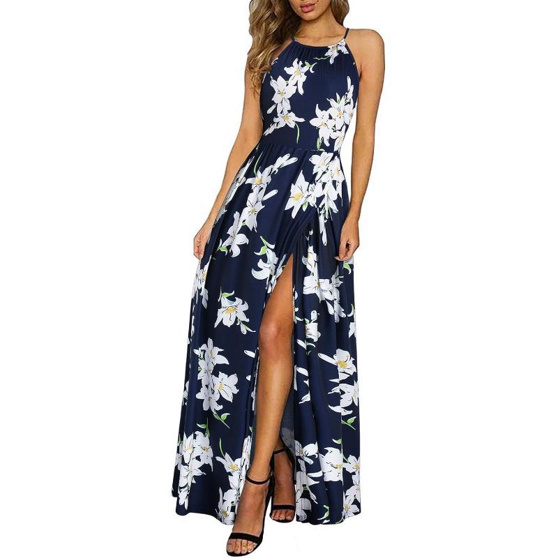 Beach Sleeveless Halter Strap Printing Dress