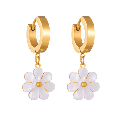 Fashion Stainless Steel Flower Earrings Jewelry Necklace