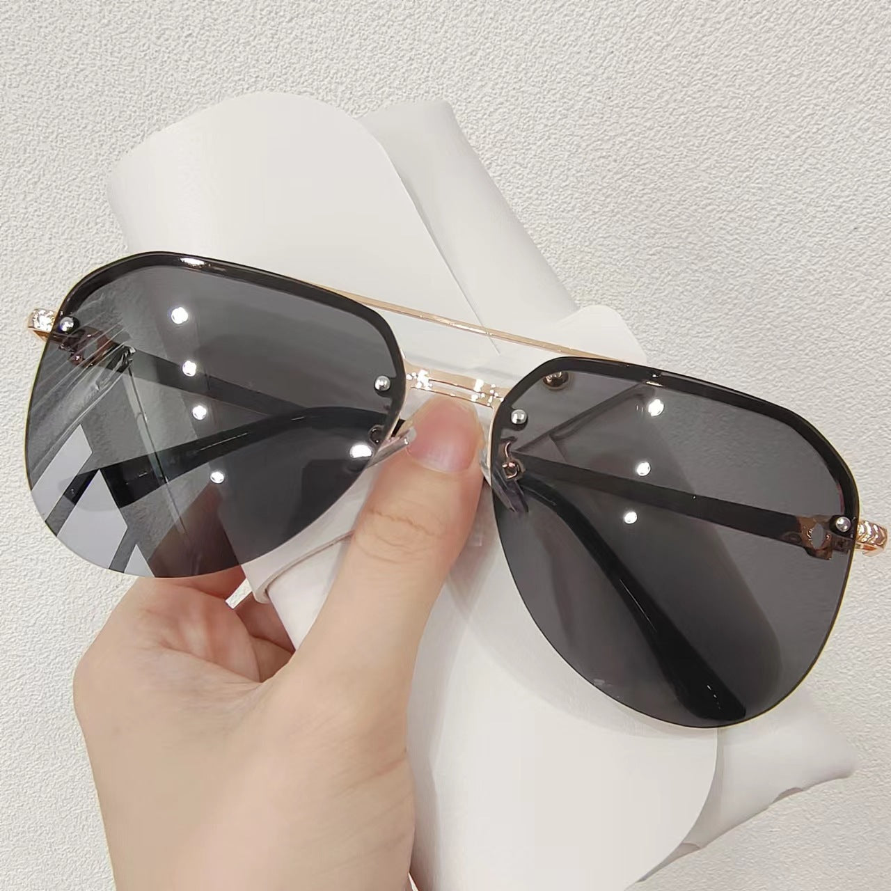 Retro Fashion Metal Sunglasses Half Frame Double Beam Sunglasses