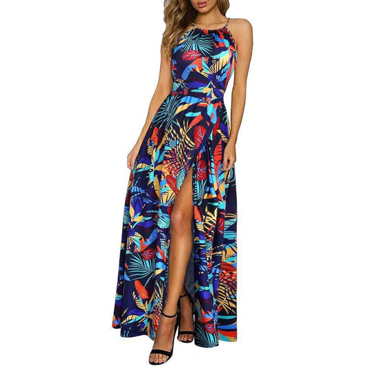 Beach Sleeveless Halter Strap Printing Dress