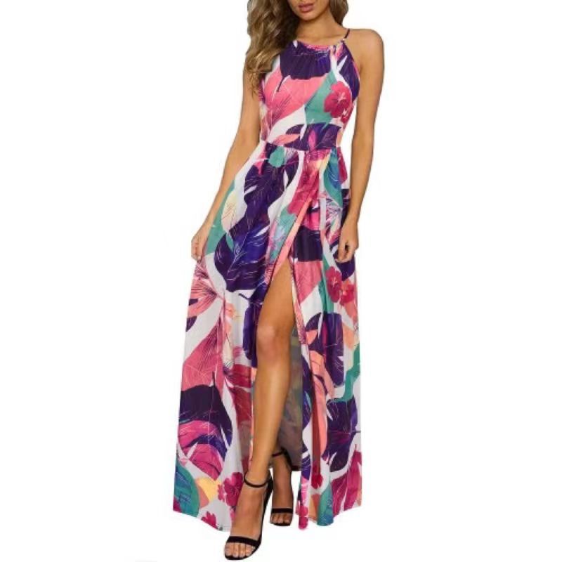 Beach Sleeveless Halter Strap Printing Dress