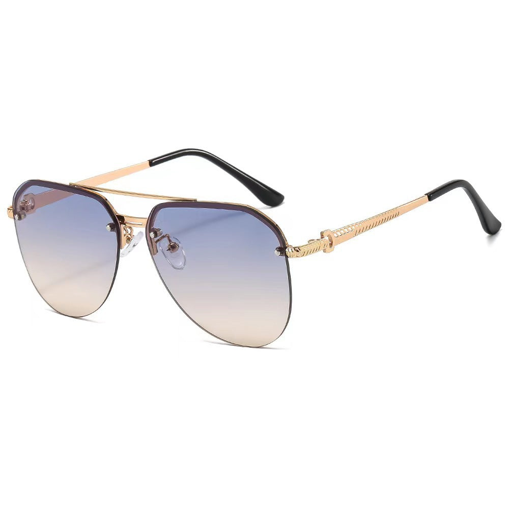 Retro Fashion Metal Sunglasses Half Frame Double Beam Sunglasses