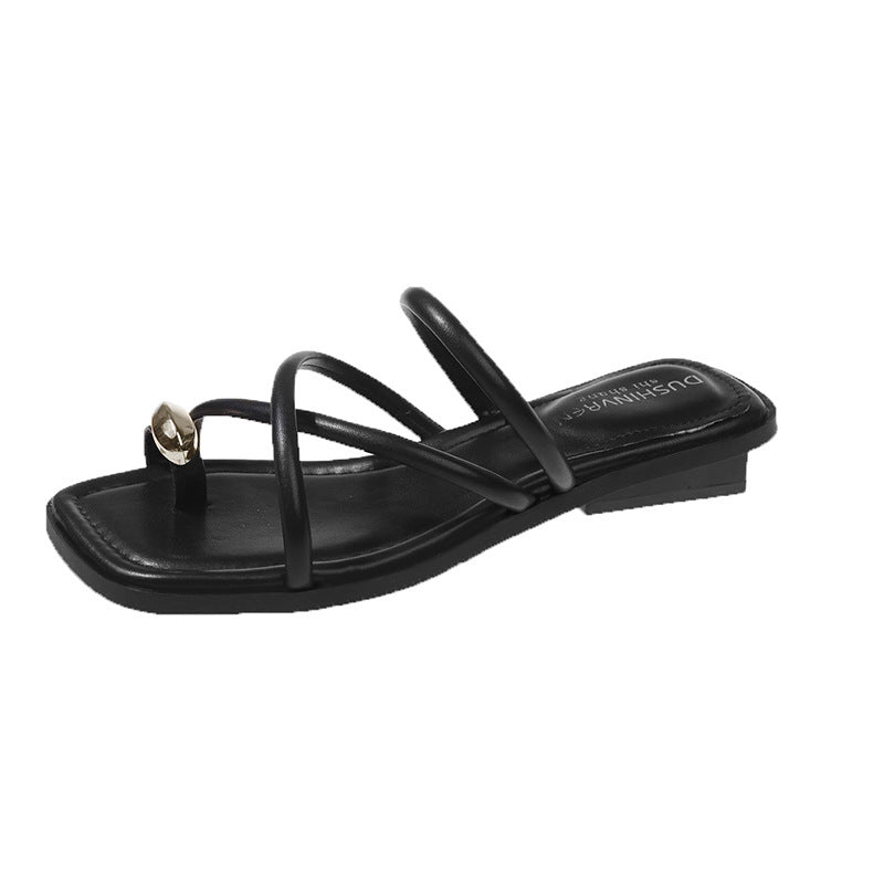 Toe Covering Cross Strap Outer Wear Metal Fairy Slippers