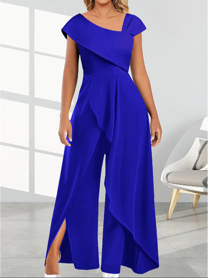 Fashion Simple Temperament Diagonal Collar Jumpsuit