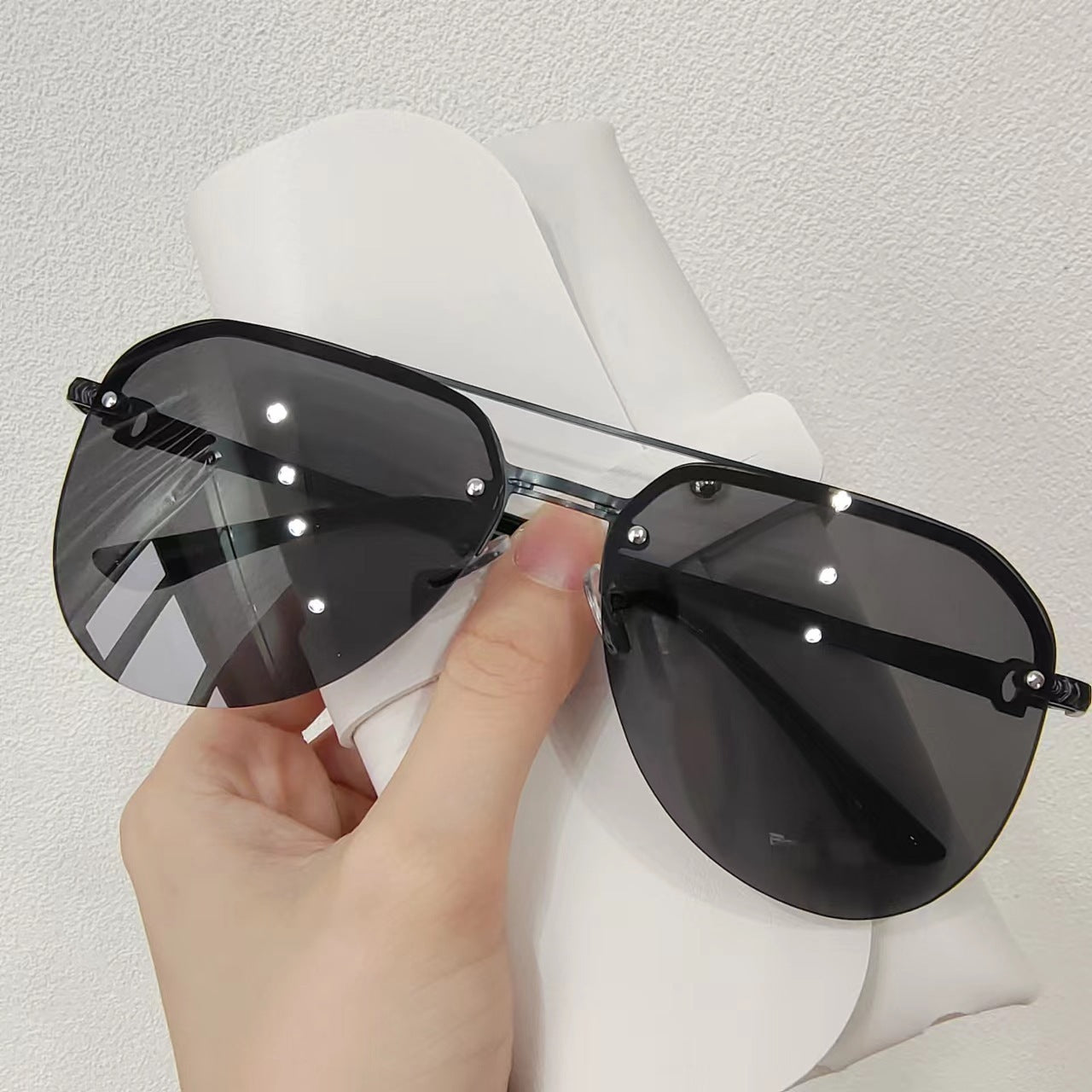 Retro Fashion Metal Sunglasses Half Frame Double Beam Sunglasses