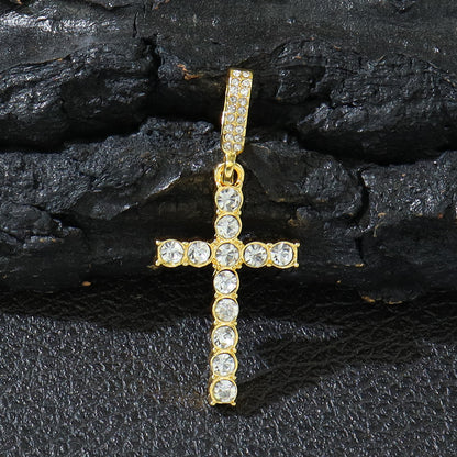 Cross Pendant Single Row Diamond Cuban Necklace