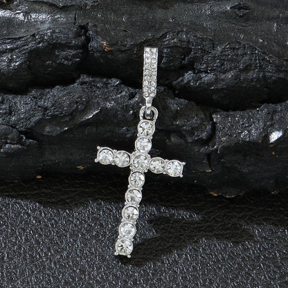 Cross Pendant Single Row Diamond Cuban Necklace