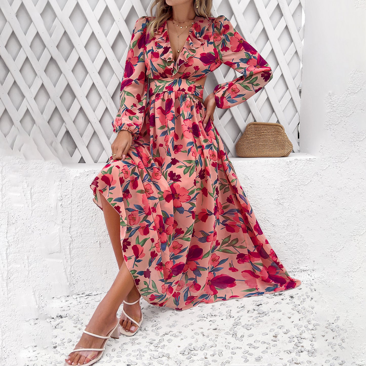 Women's Clothing Floral Print V-neck Dress