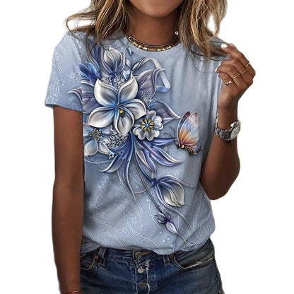 Women's Printed Round Neck Short Sleeve