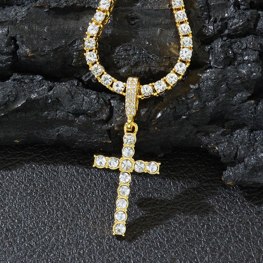 Cross Pendant Single Row Diamond Cuban Necklace