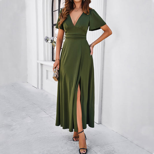 Women's Solid Color Elegant Slim V-neck Dress