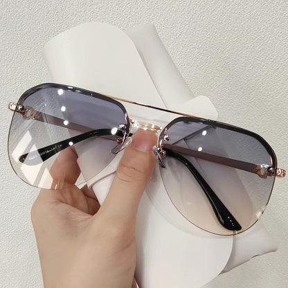 Retro Fashion Metal Sunglasses Half Frame Double Beam Sunglasses