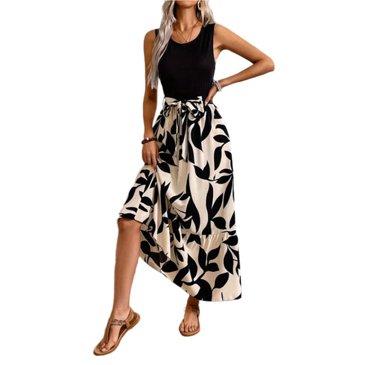Spring And Summer Fashion Print Stitching Dress