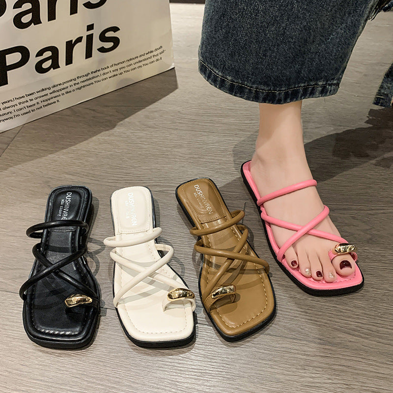 Toe Covering Cross Strap Outer Wear Metal Fairy Slippers