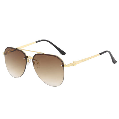 Retro Fashion Metal Sunglasses Half Frame Double Beam Sunglasses