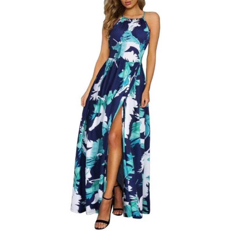 Beach Sleeveless Halter Strap Printing Dress