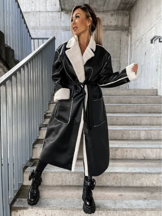 Autumn Winter Thick Leather Trench Coat