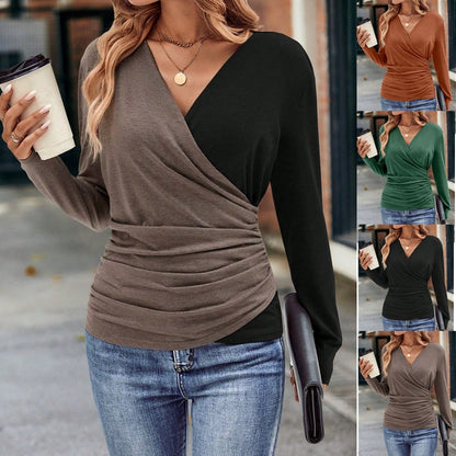 Ladies New Slim Waist Pleated Collar Top