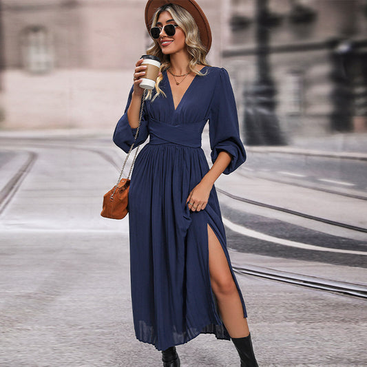 Women's Long Sleeve Solid Color Dress