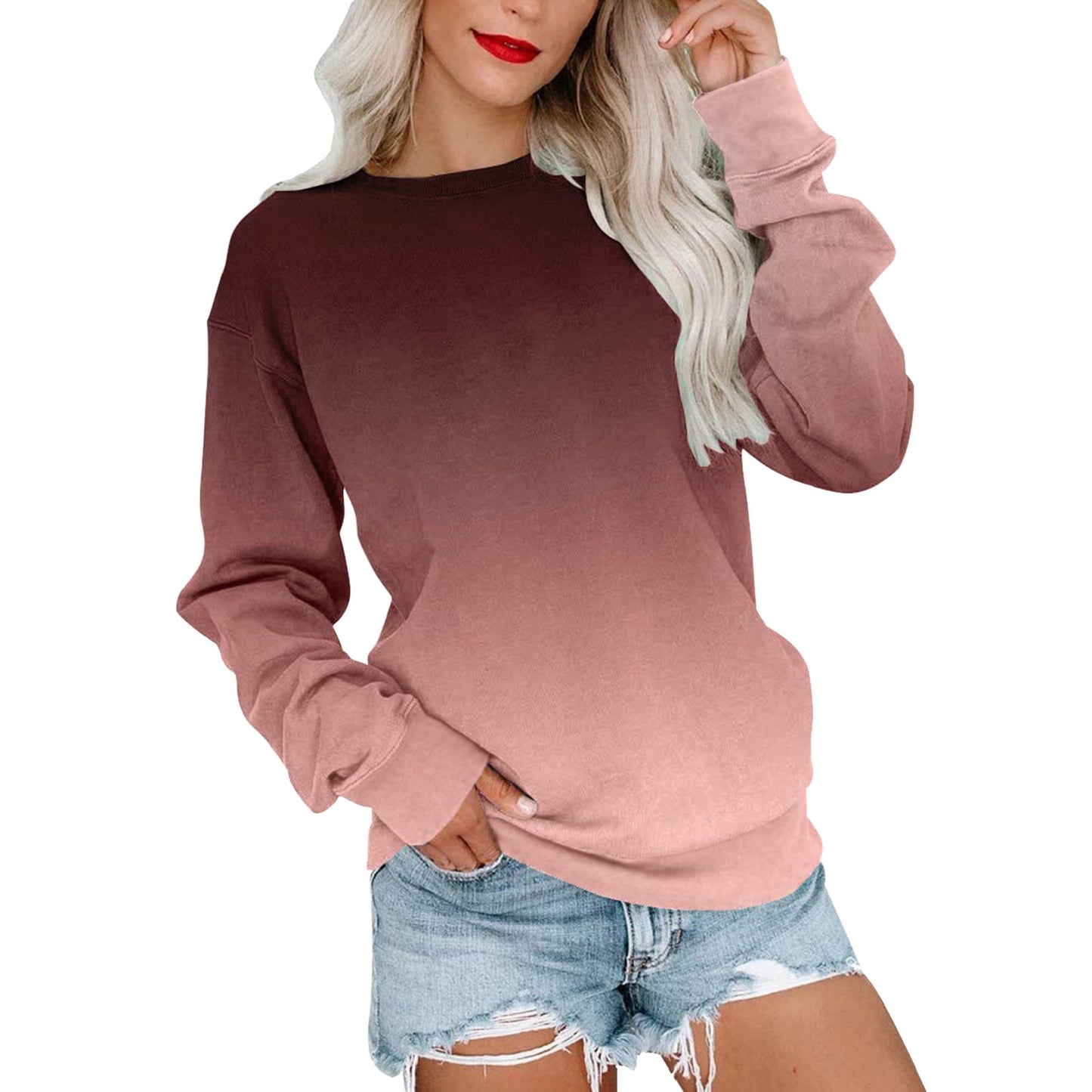 Women's Casual Round Neck Gradient Sweater