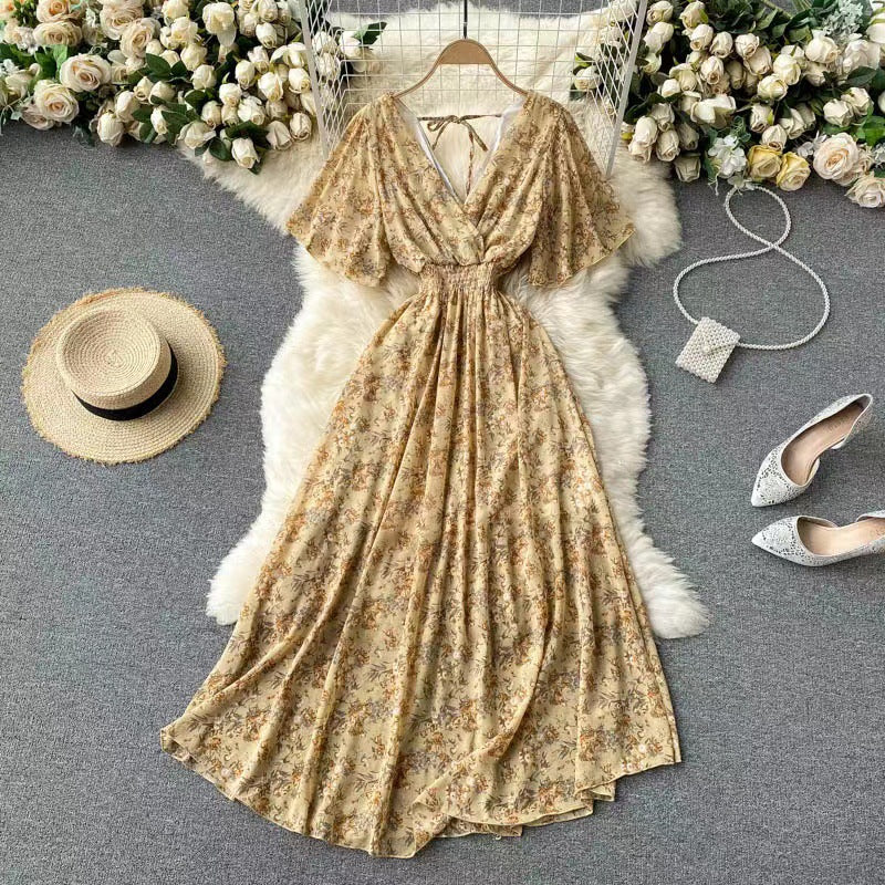 Women's Chiffon Floral V-neck Dress